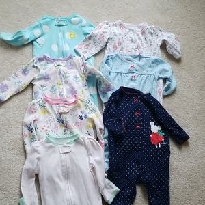 Carters pajama lot of 7 zipper footed and button
